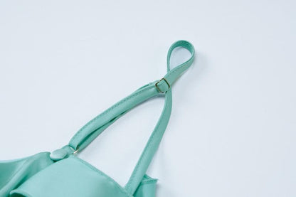 Cowl neck ruffle satin solid backless cami maxi dress