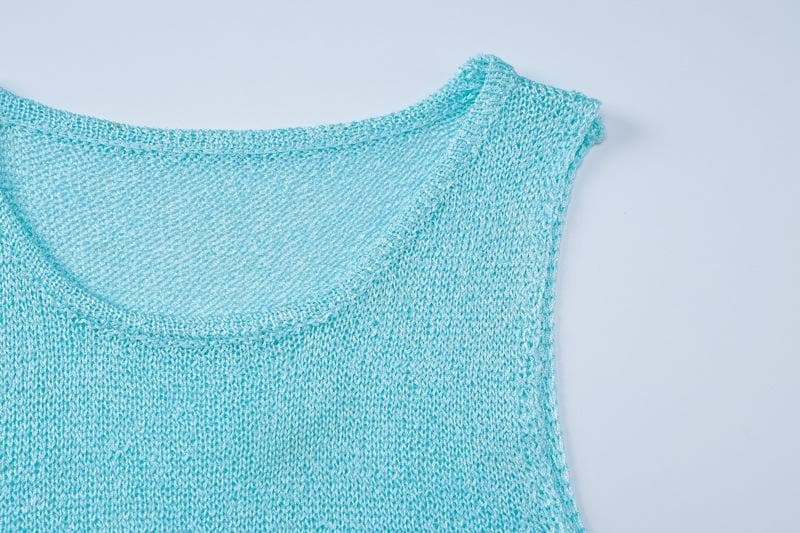 Sleeveless u neck knitted solid mini dress