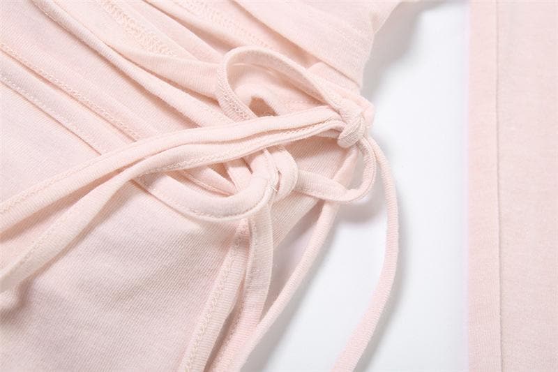 Long sleeve halter ribbon round neck top