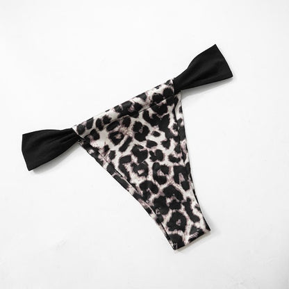 Leopard print patchwork backless crop pant set