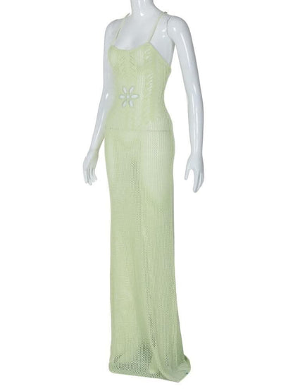 Knitted cross back see through cami maxi dress-final-sale