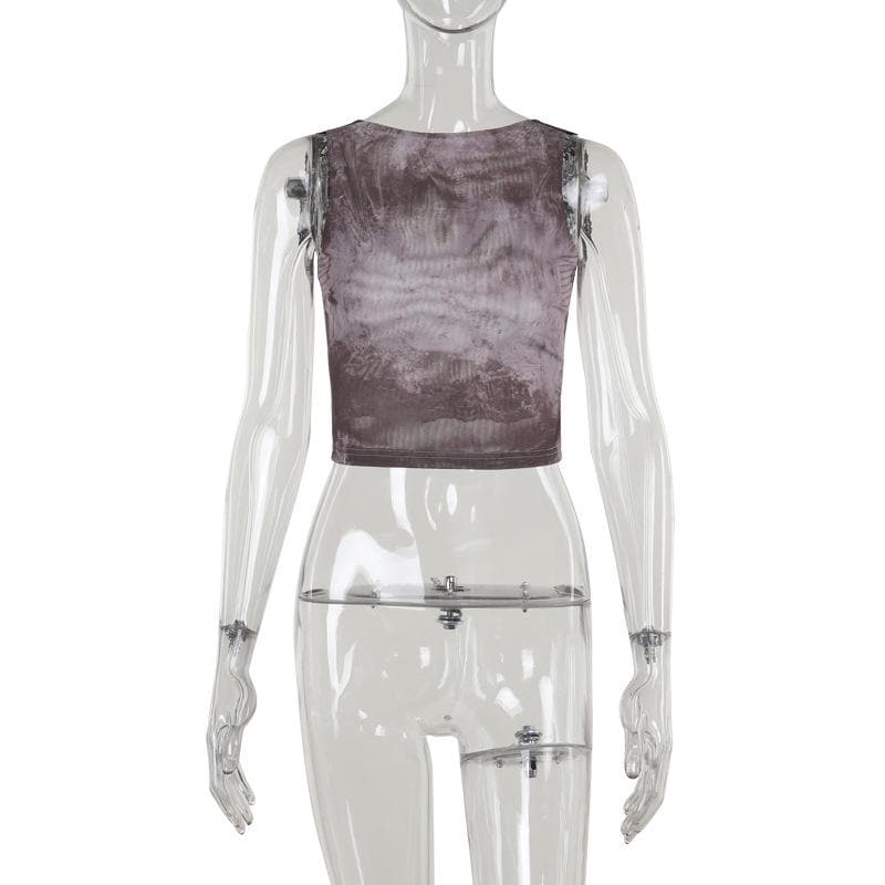 Lace hem tie dye backless contrast top