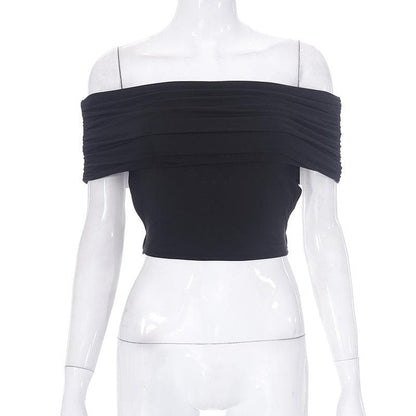 Ruched solid off shoulder hollow out backless crop cut out top