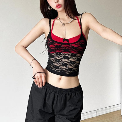 Halter lace bowknot 2 piece top