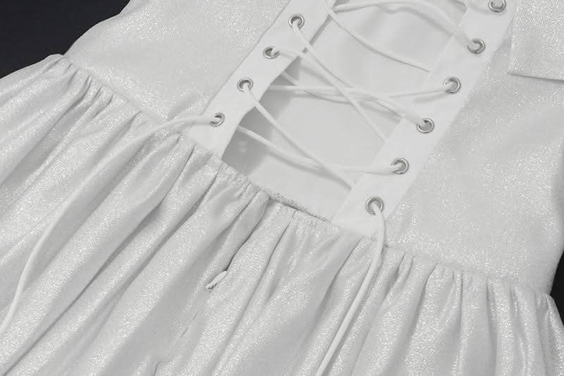Off shoulder glitter mesh ruffle mini dress