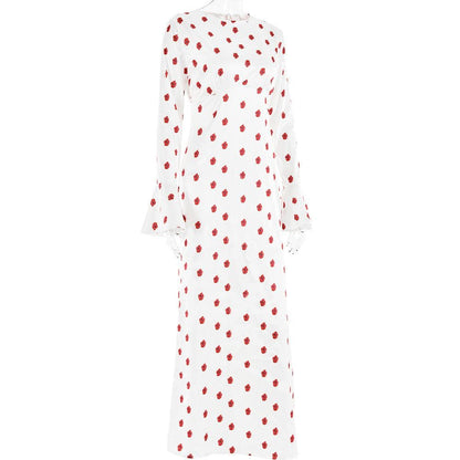 Long flared sleeve flower print zip-up maxi dress