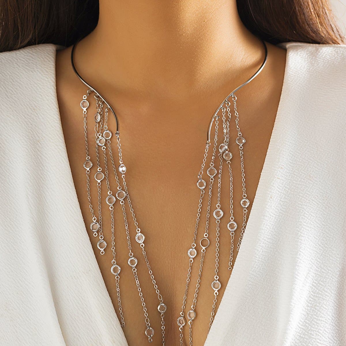 Stone pendant tassels open necklace