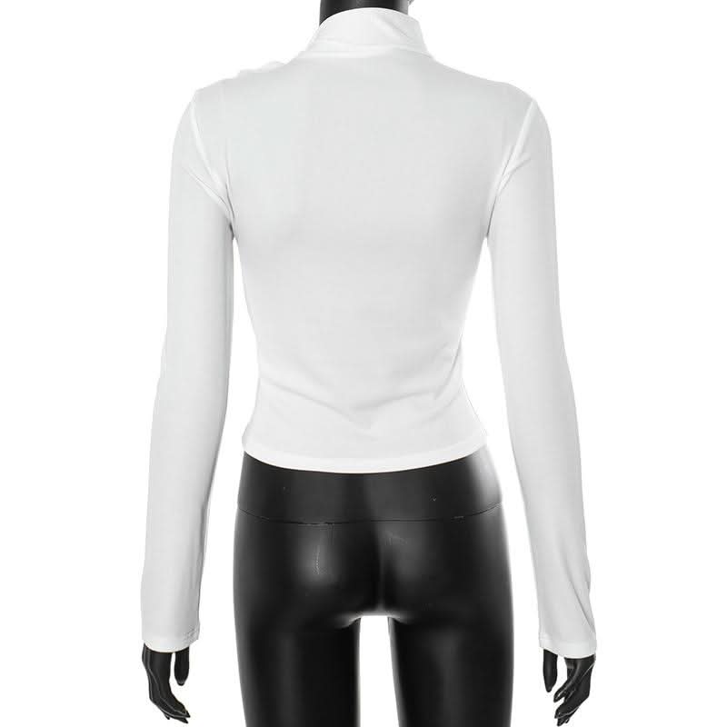 Hollow out bowknot self tie long sleeve solid cut out top