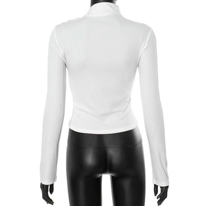 Hollow out bowknot self tie long sleeve solid cut out top
