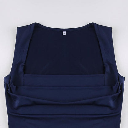 Square neck solid ruched sleeveless crop top
