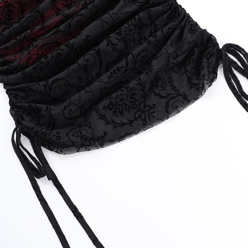 Lace drawstring ruched patchwork cami top