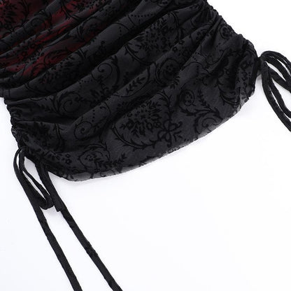 Lace drawstring ruched patchwork cami top
