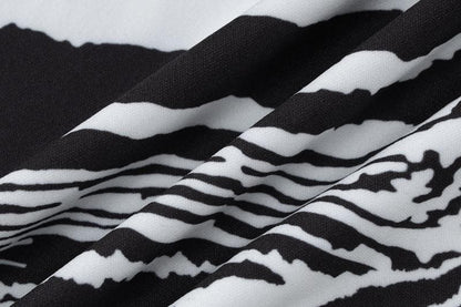 Zebra print contrast irregular slit hollow out backless cut out midi dress