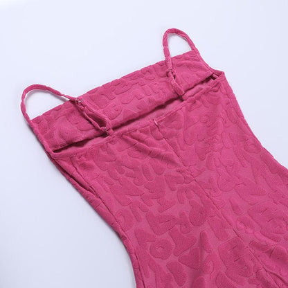 Sweetheart Neck Spaghetti Strap Embossed Letter Texture Bodycon Midi Dress