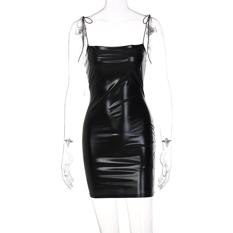 Metallic Tie Shoulder Square Neck Spaghetti Strap Bodycon Mini Dress