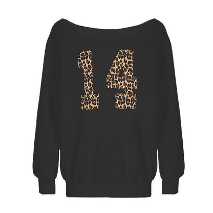 Long sleeve leopard print "14" pattern top