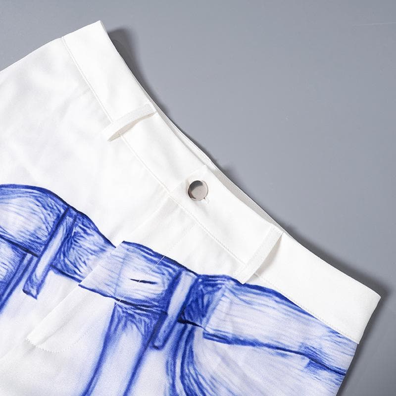 Contrast abstract pocket jeans