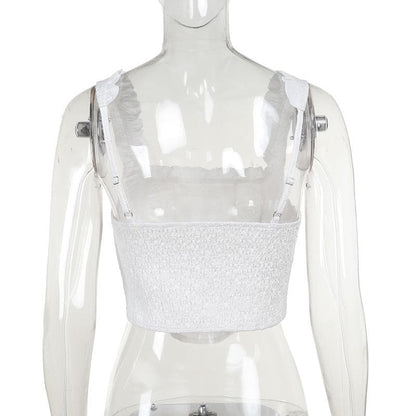 Ruched smocked textured bustier ruffle top