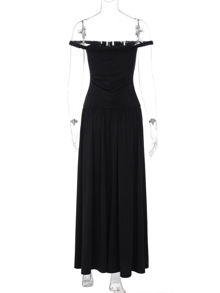 Letter print off shoulder ruched maxi dress