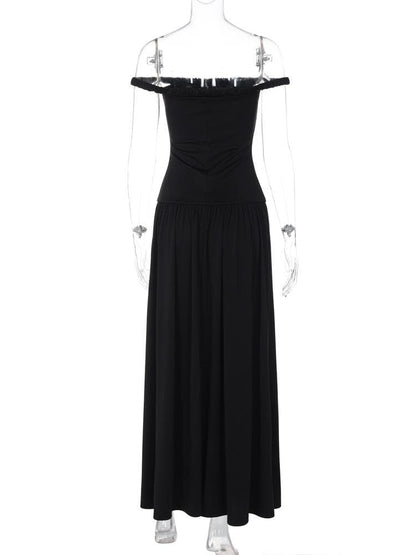 Letter print off shoulder ruched maxi dress