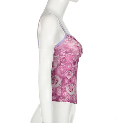 V neck flower print backless cami top