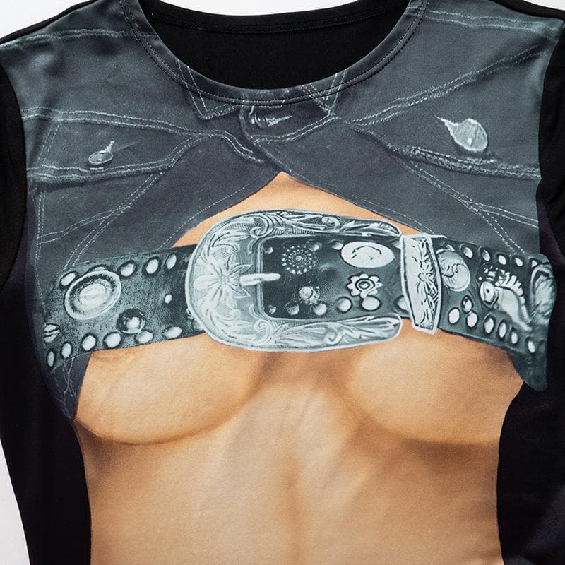 Short sleeve body print crewneck contrast top