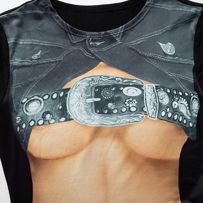 Short sleeve body print crewneck contrast top