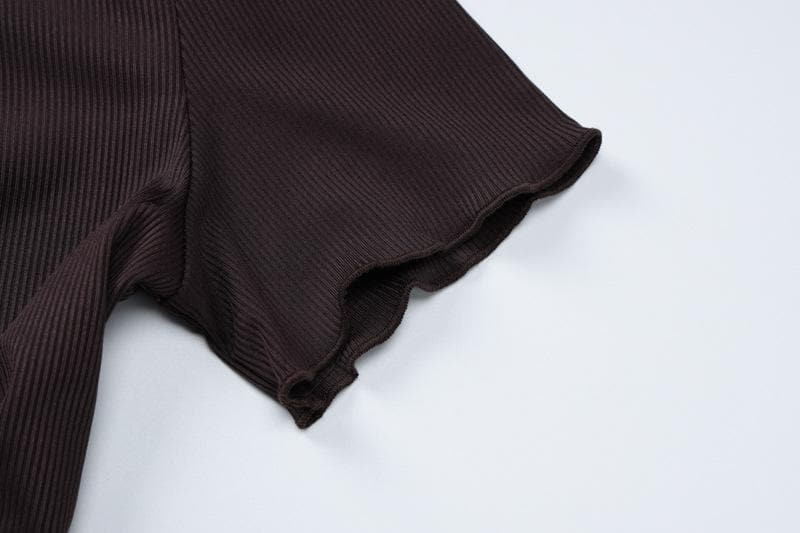 Short sleeve round neck ruffle knotted solid maxi dress