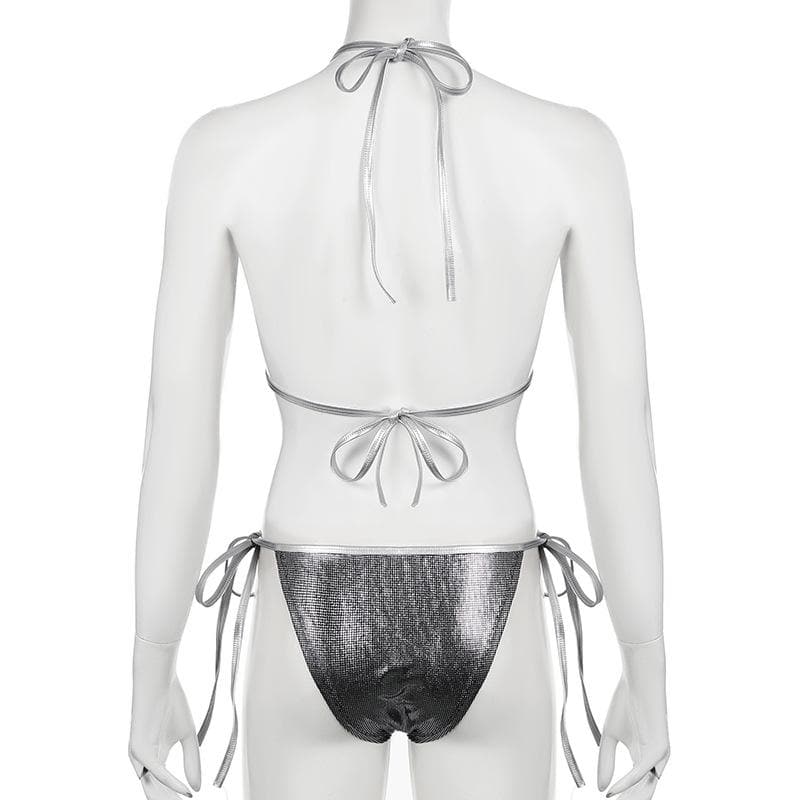 Halter polka dot metallic self tie pant set