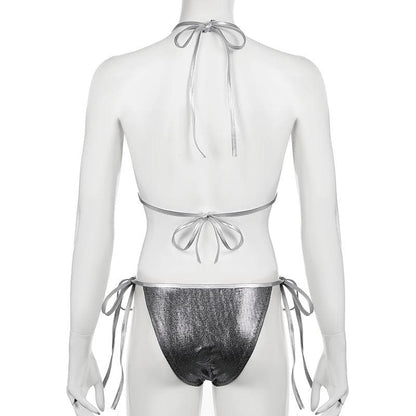 Halter polka dot metallic self tie pant set