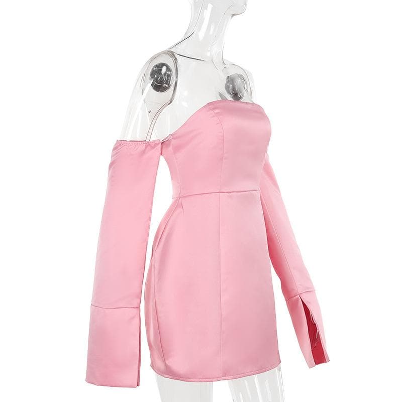 Long sleeve off shoulder ruched backless mini dress