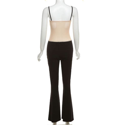 Beaded mesh patchwork cami jumpsuit-final-sale