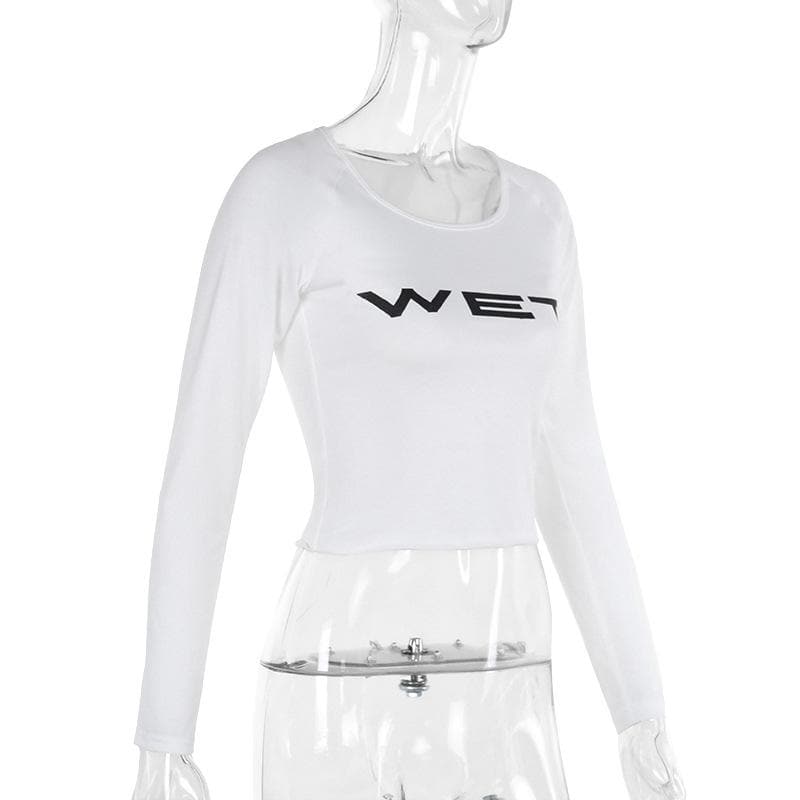 Long sleeve “WET” print u neck top