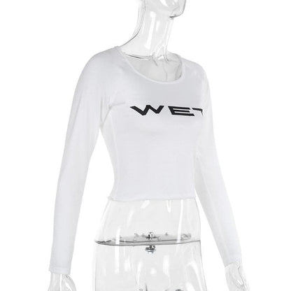Long sleeve “WET” print u neck top