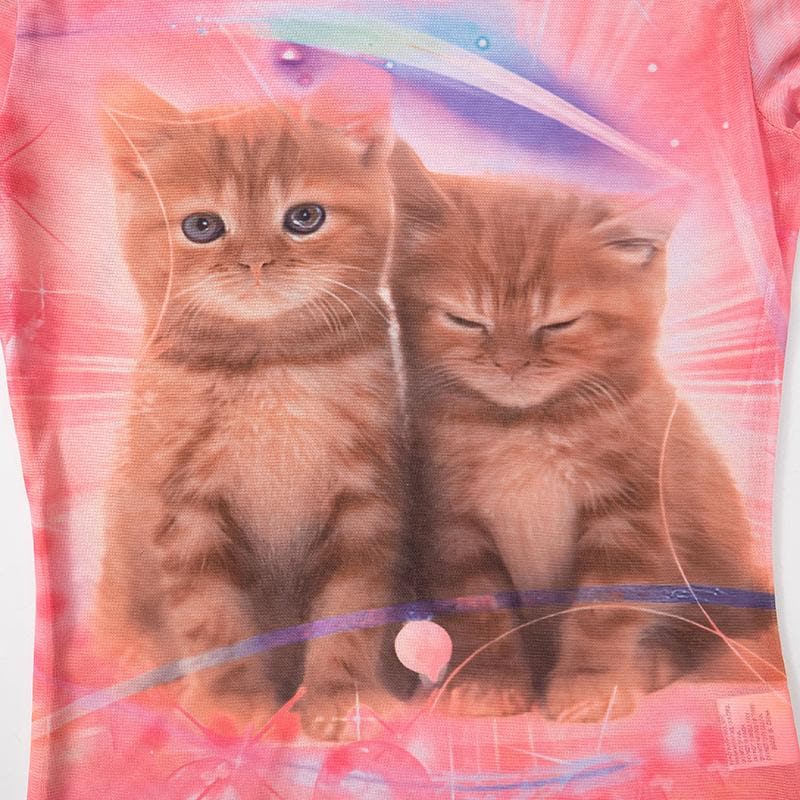 Long sleeve cat print crew neck top