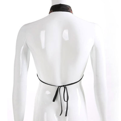 Halter backless self tie embroidery crop top