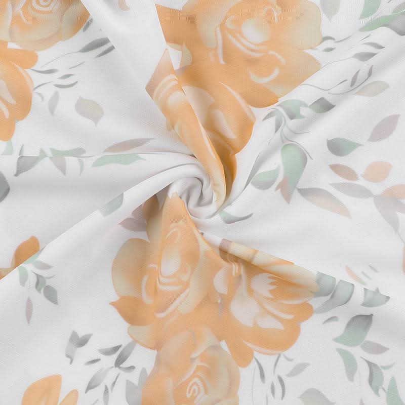 Mesh cowl neck flower print spaghetti strap midi dress