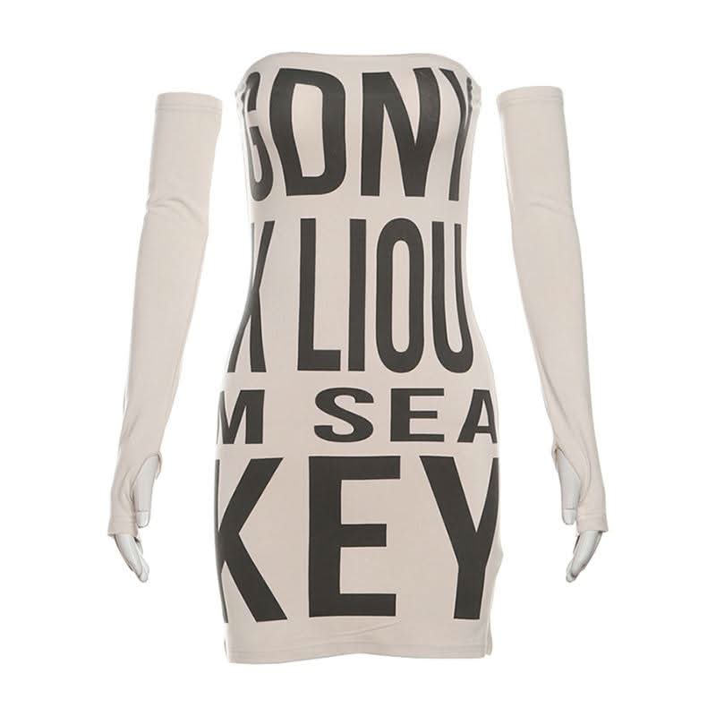 Gloves letter print tube mini dress
