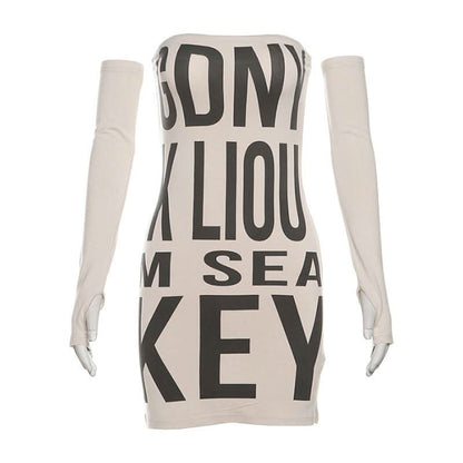 Gloves letter print tube mini dress