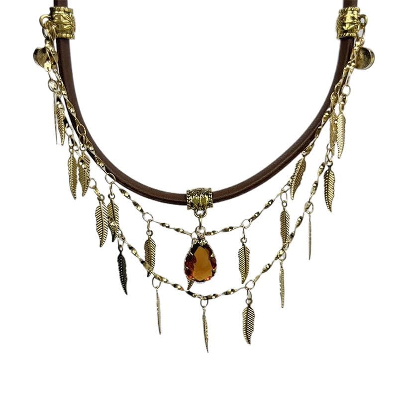 Rhinestone layered chain choker necklace