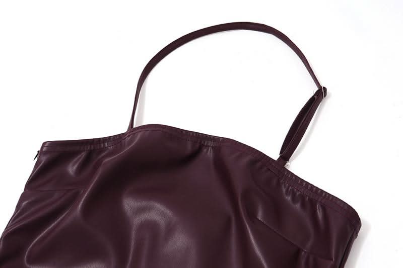 Halter PU leather mini dress