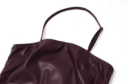 Halter PU leather mini dress