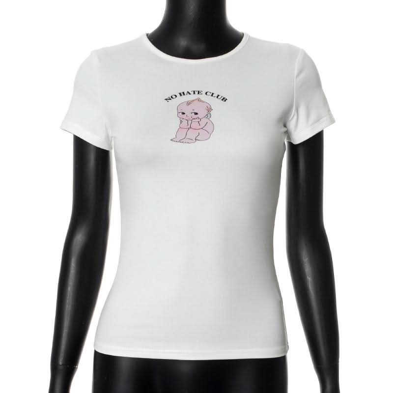 Crewneck short sleeve doll pattern contrast top
