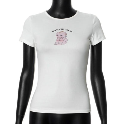 Crewneck short sleeve doll pattern contrast top