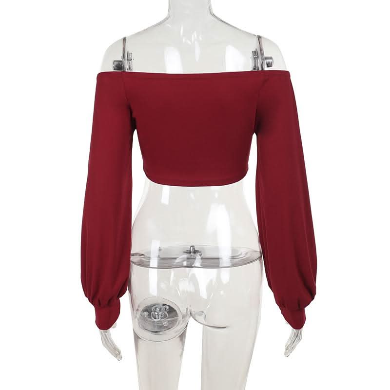 Off shoulder long sleeve ruched solid crop top