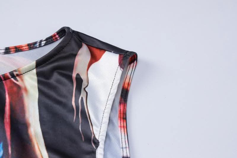 Ribbon sleeveless flower applique contrast print maxi dress-final-sale