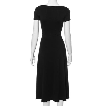 Short sleeve solid square neck midi dress