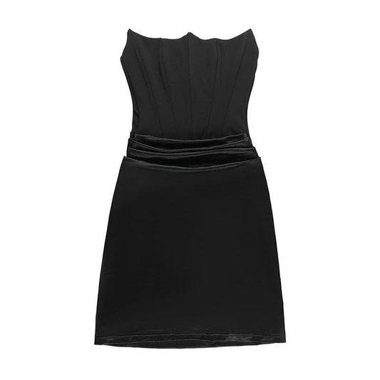 Ruched solid tube backless bustier mini dress