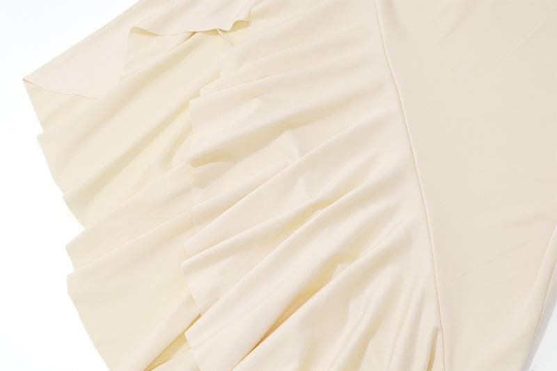 Ruffle ruched irregular solid midi skirt