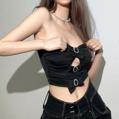 Hollow out bowknot tube cut out top